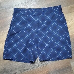 Fabletics Blue and Black Hybrid Shorts with Geometric Pattern